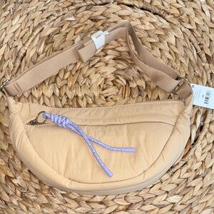 Tan Crossbody Bag with Purple Accent